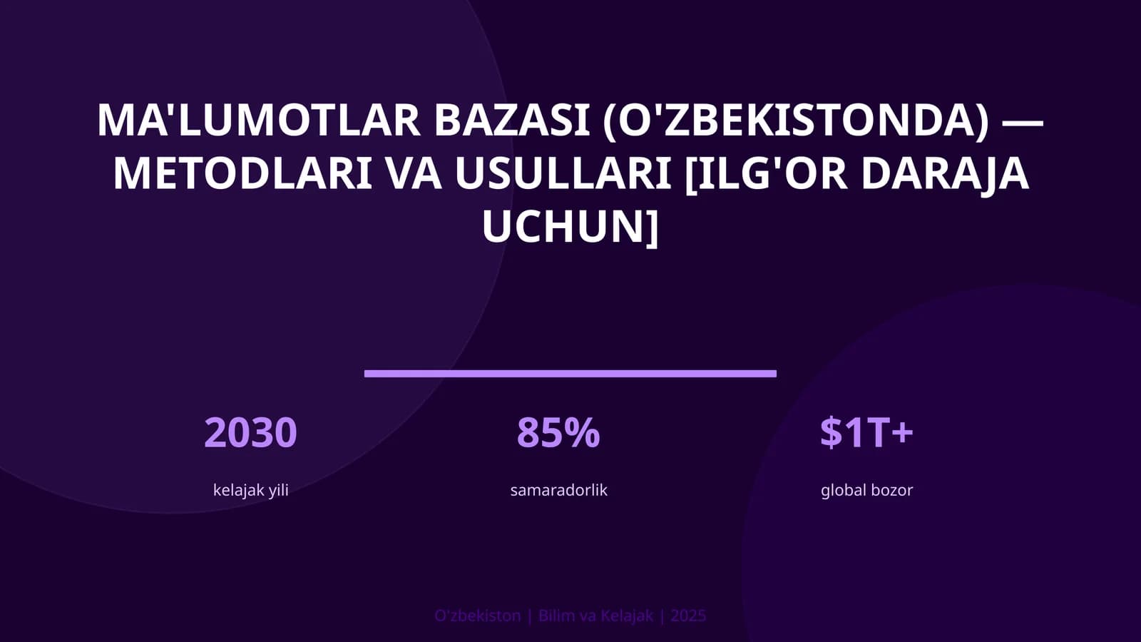 Ma'lumotlar bazasi (O'zbekistonda) — metodlari va usullari [ilg'or daraja uchun]