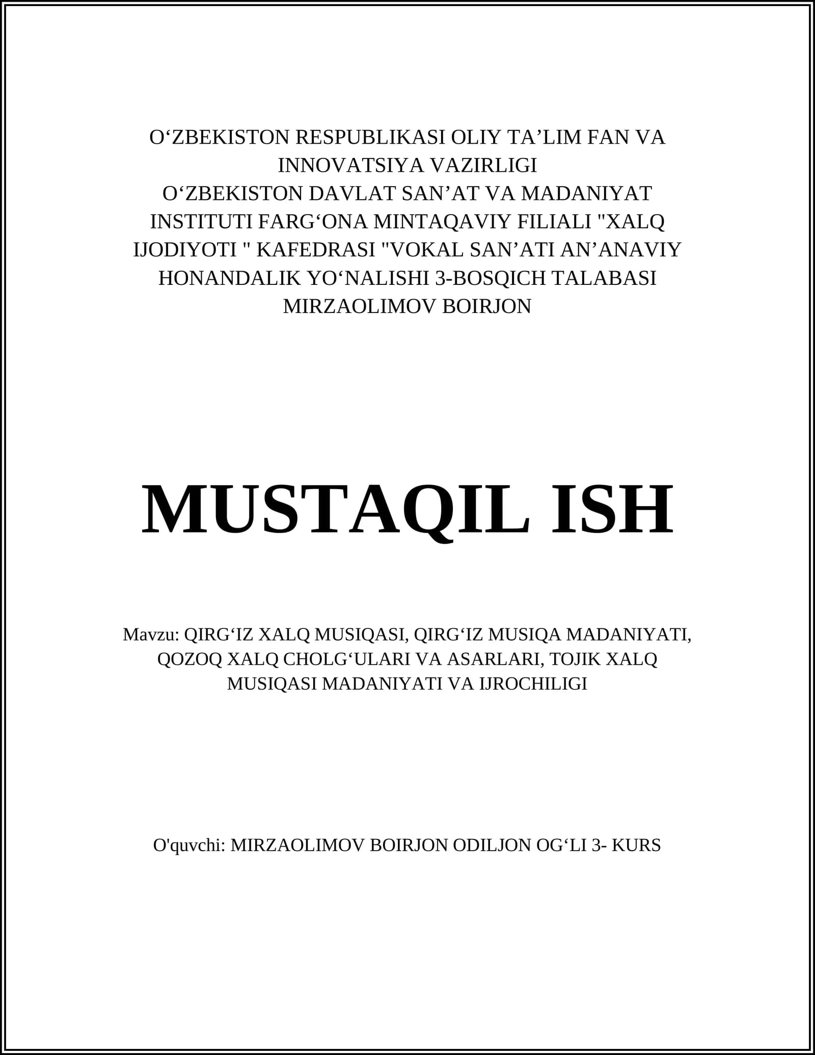 QIRGʻIZ XALQ MUSIQASI