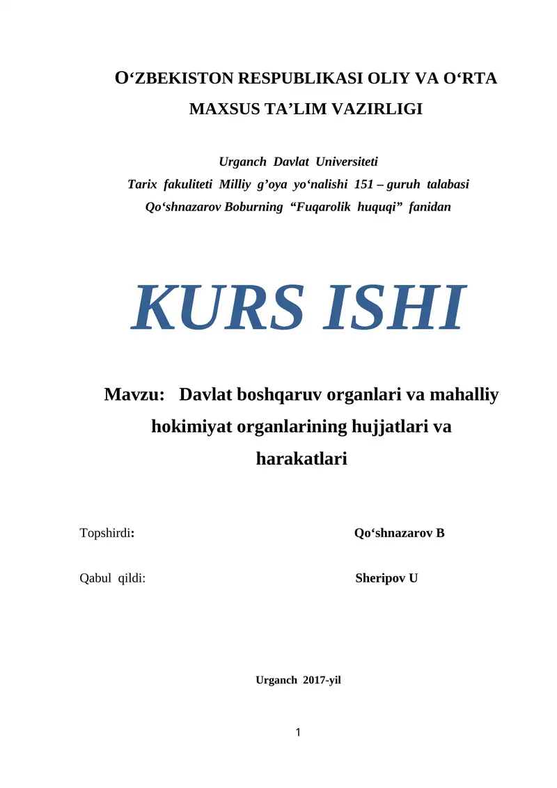 Fuqarolik huquqi kurs ishi