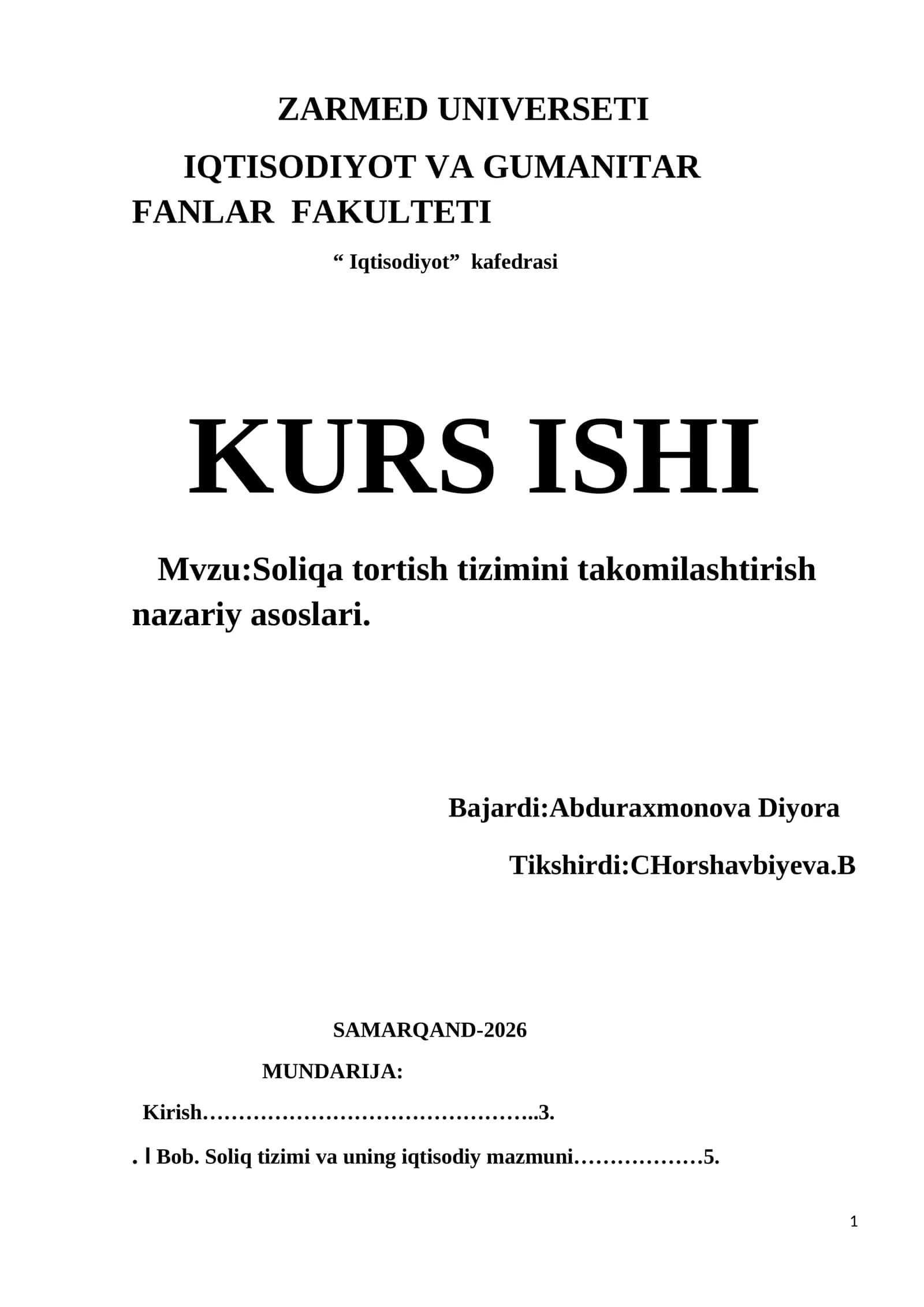 Soliqa tortish tizimini takomilashtirish nazariy asoslari