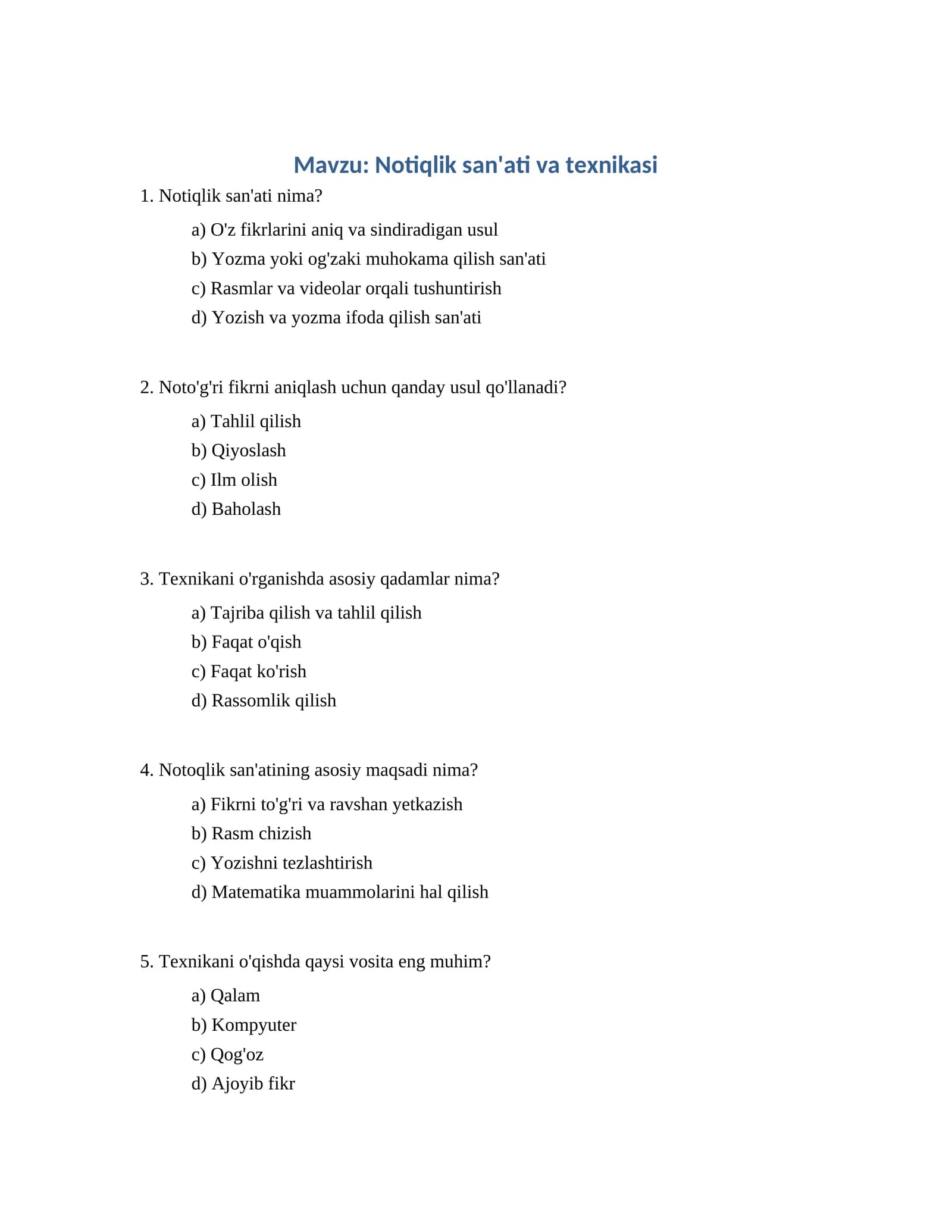 Notiqlik san'ati va texnikasi