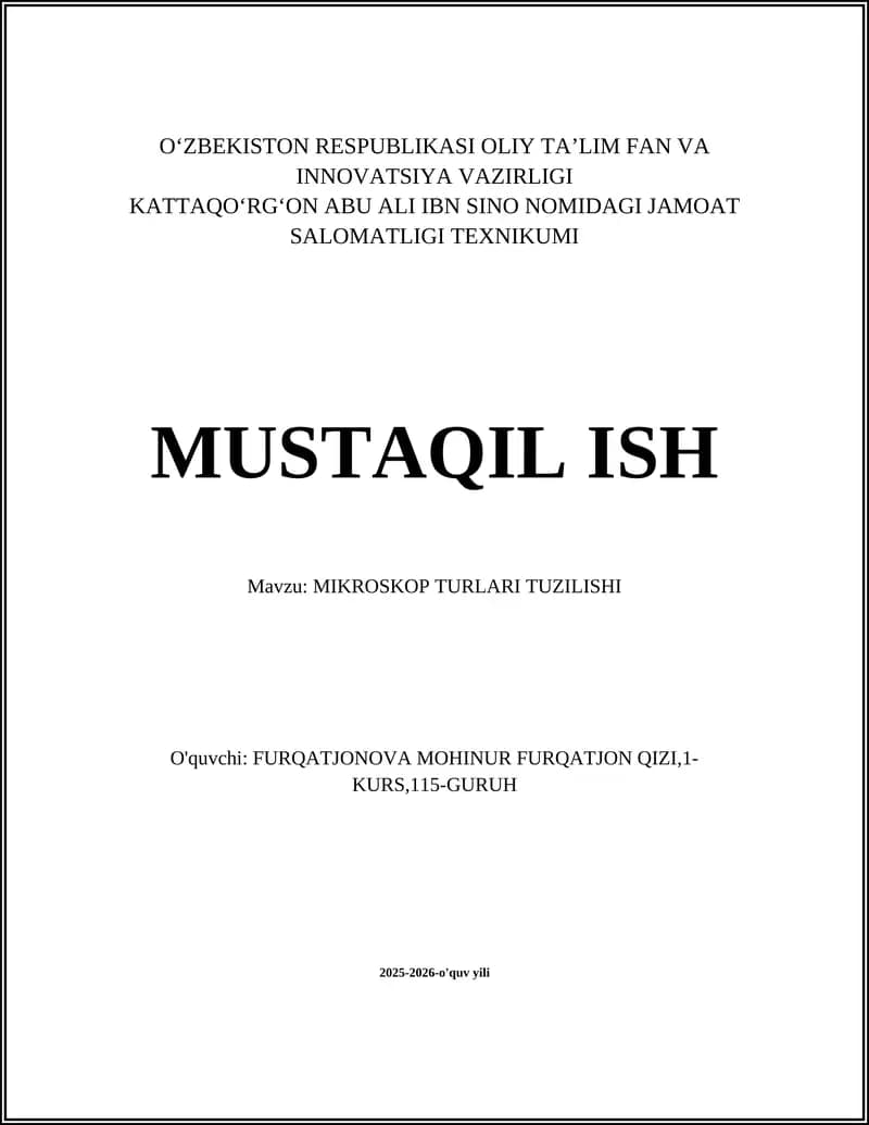 MIKROSKOP TURLARI TUZILISHI