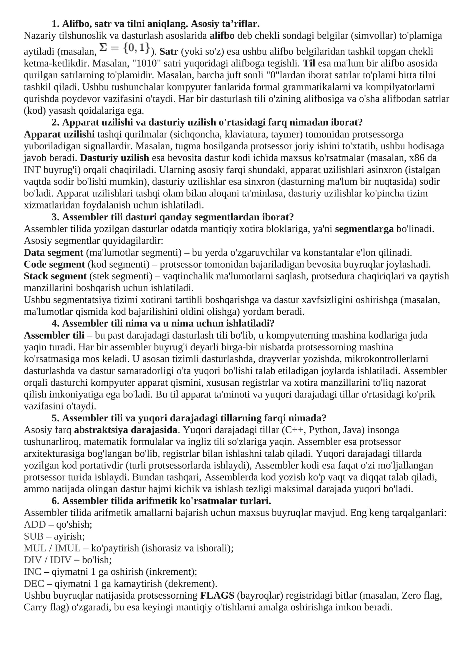 Alifbo, satr va tilni aniqlang
