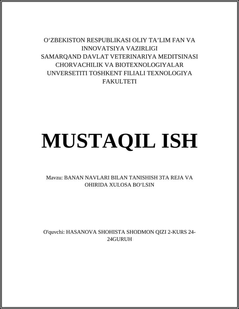 BANAN NAVLARI BILAN TANISHISH
