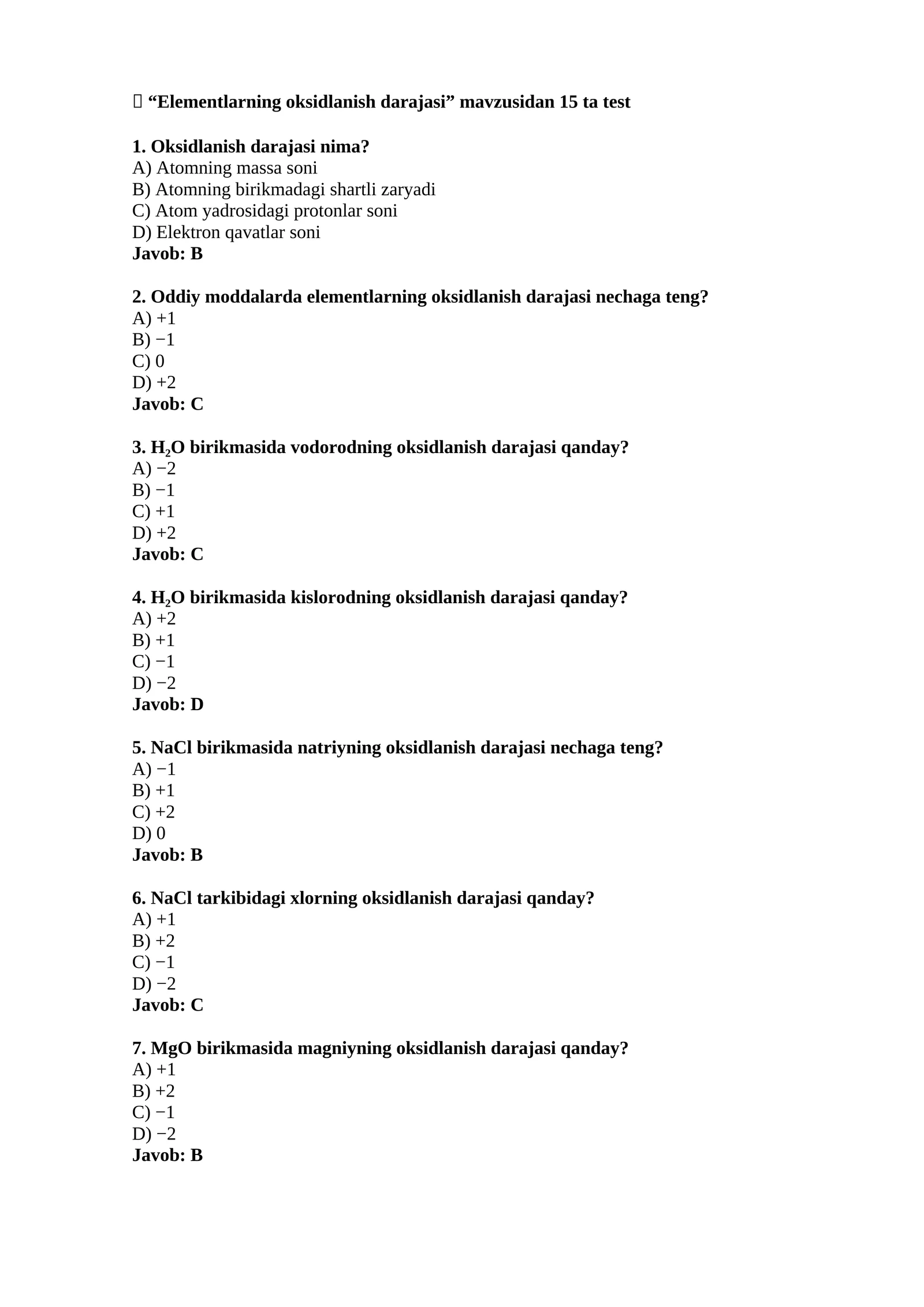 Elementlarning oksidlanish darajasi