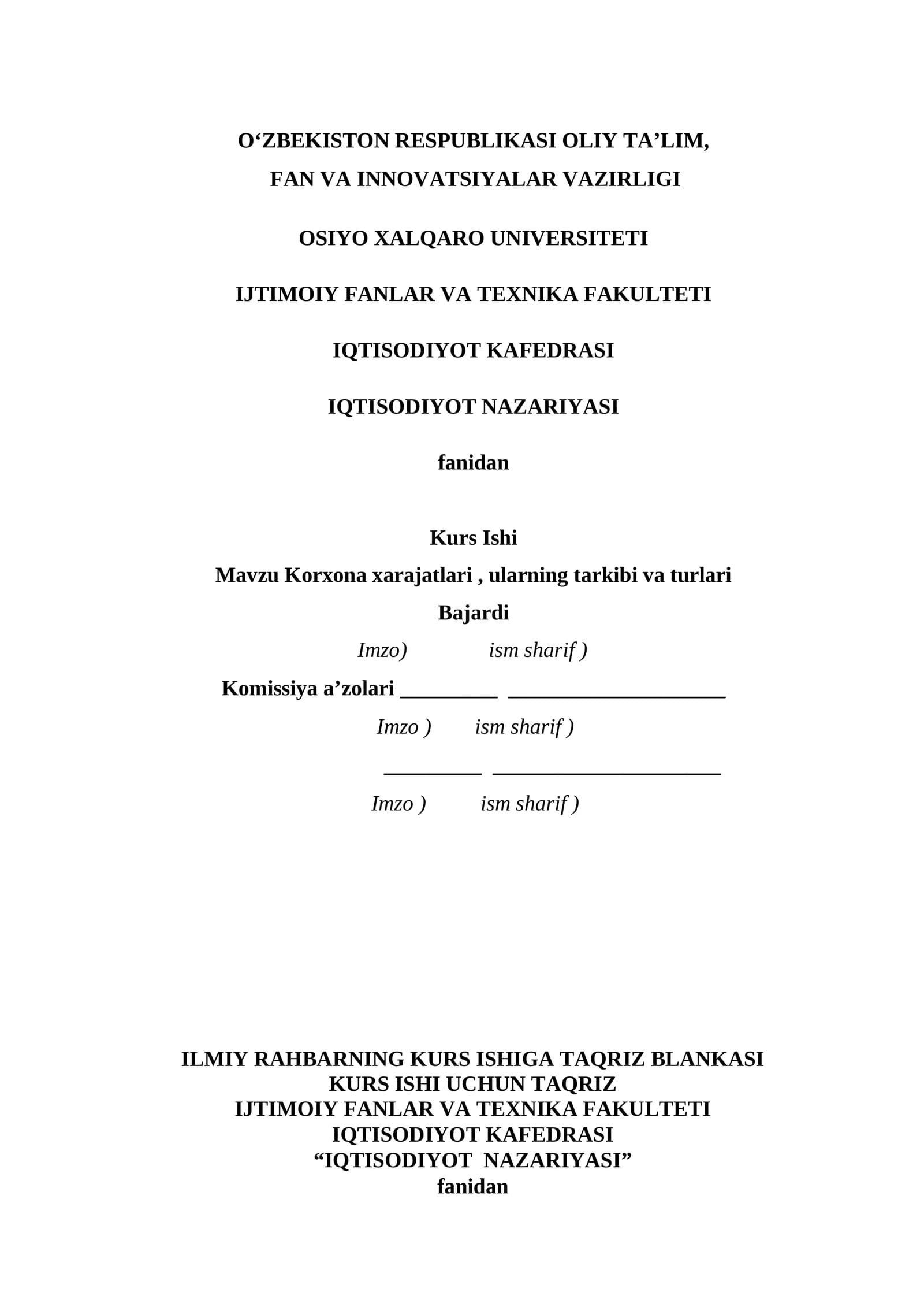 Korxona xarajatlari, ularning tarkibi va turlari