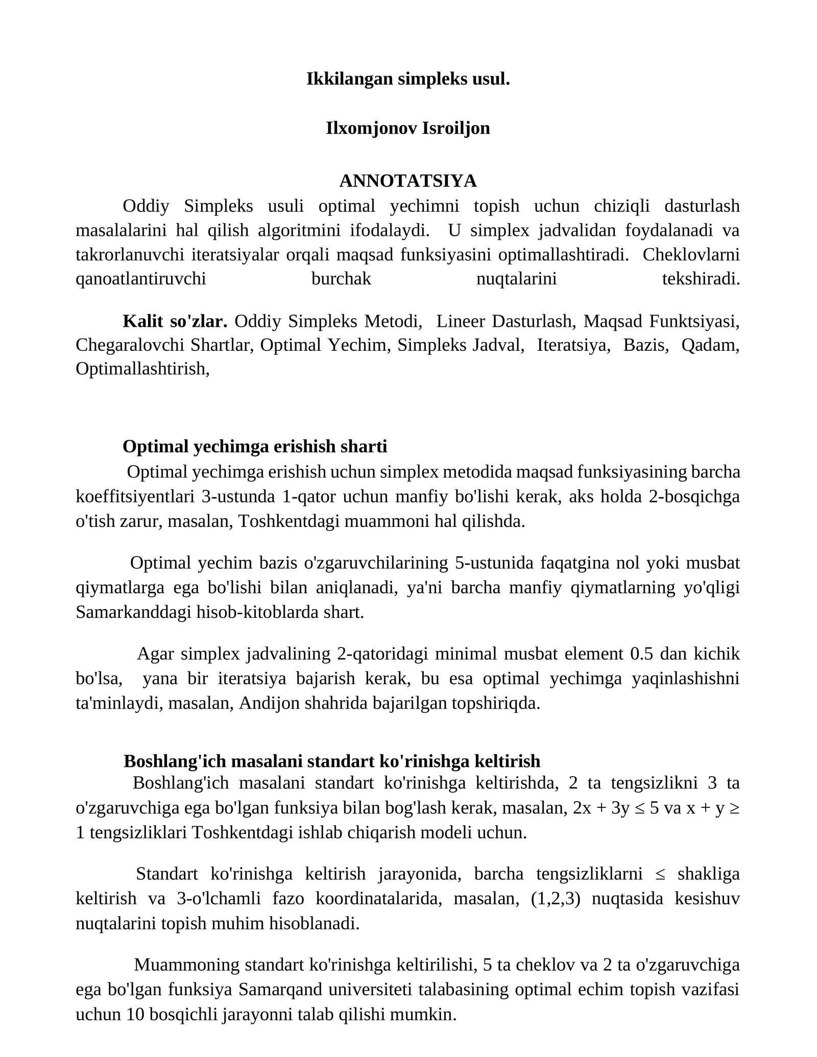 Oddiy Simpleks usuli