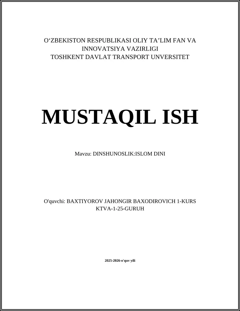 DINSHUNOSLIK:ISLOM DINI