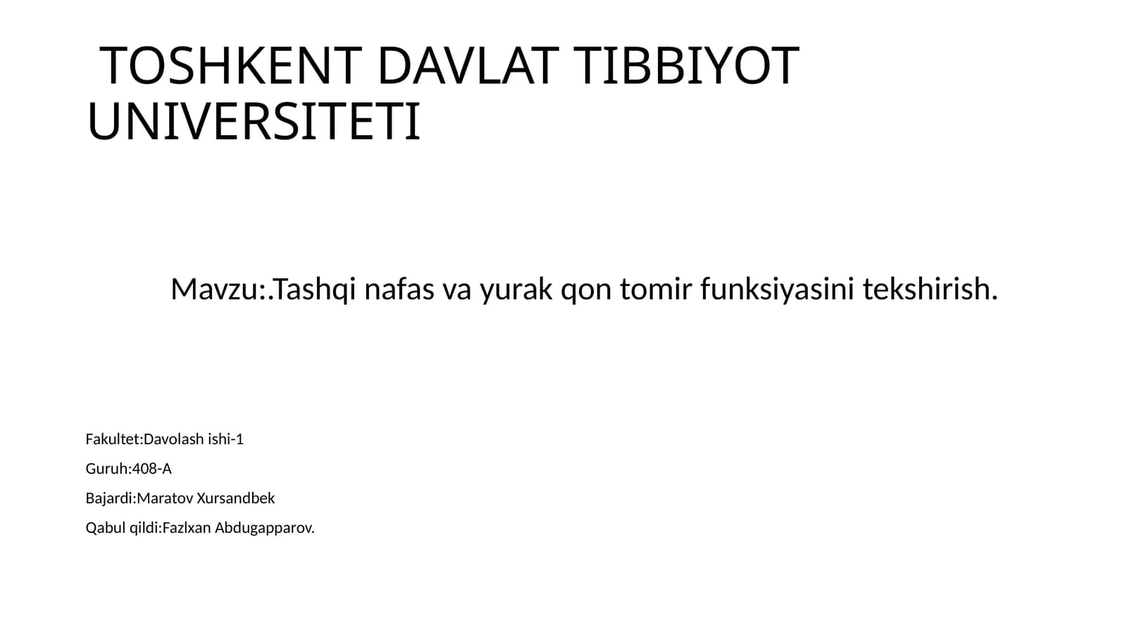 Tashqi nafas va yurak-qon tomir funksiyasini tekshirish
