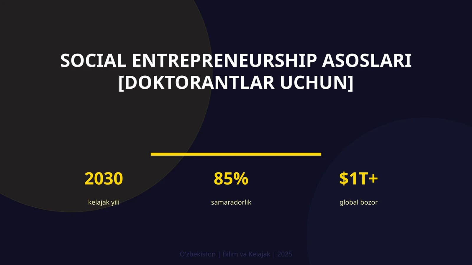 SOCIAL ENTREPRENEURSHIP ASOSLARI [DOKTORANTLAR UCHUN]