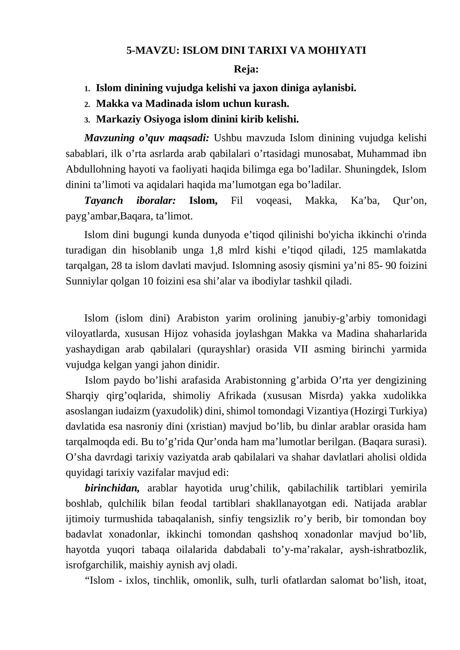 ISLOM DINI TARIXI VA MOHIYATI