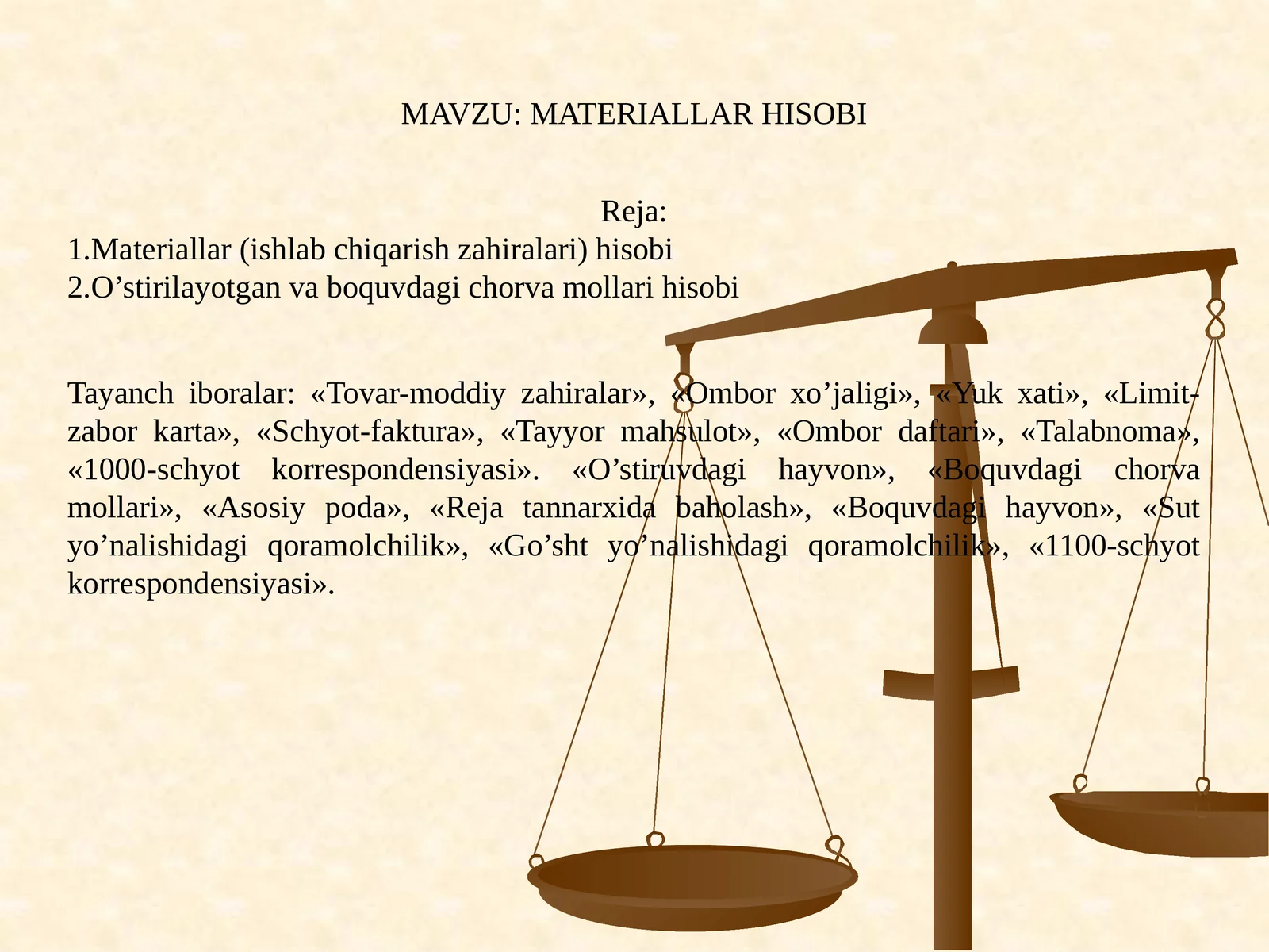 MATERIALLAR HISOBI