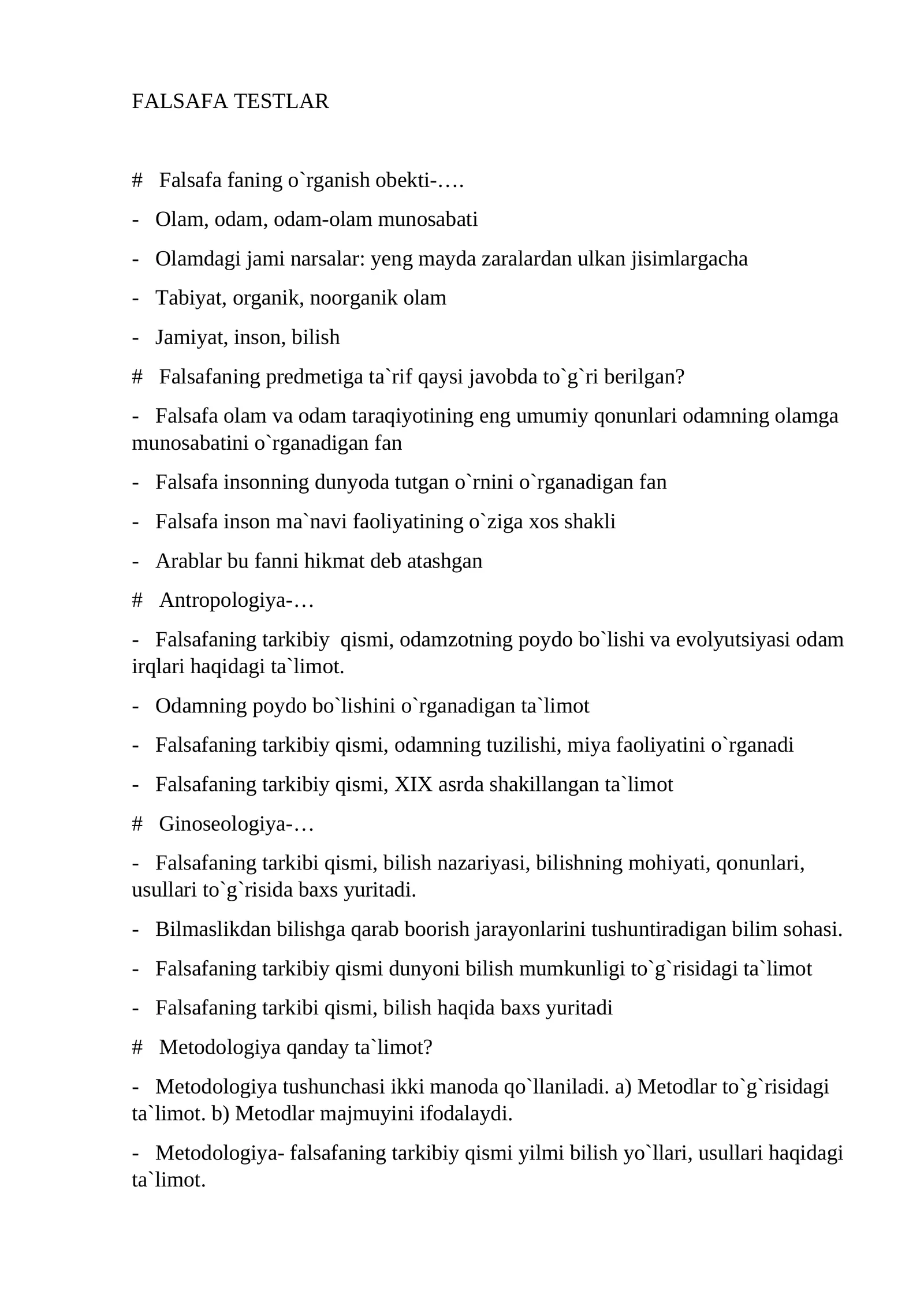 FALSAFA TESTLAR
