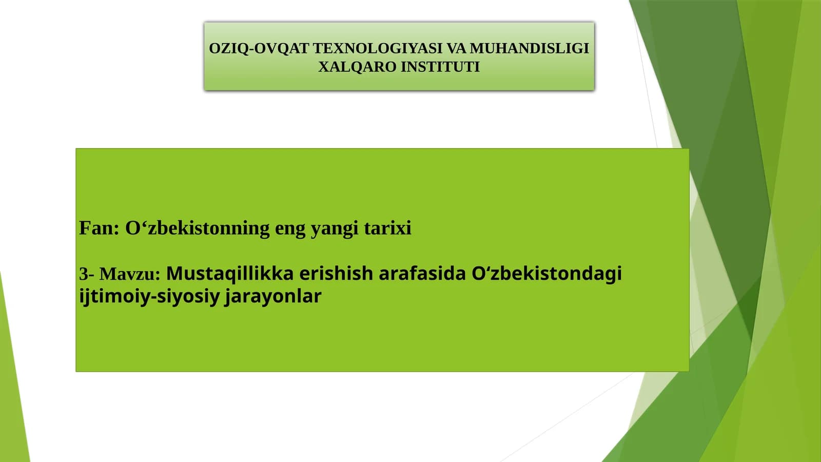 OZIQ-OVQAT TEXNOLOGIYASI VA MUHANDISLIGI XALQARO INSTITUTI