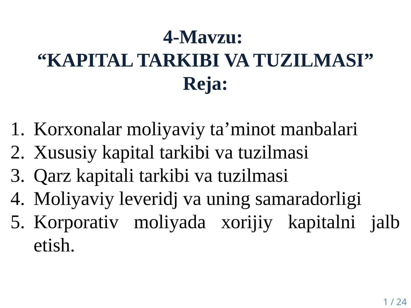 KAPITAL TARKIBI VA TUZILMASI