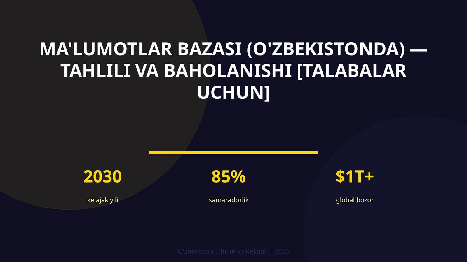 MA'LUMOTLAR BAZASI (O'ZBEKISTONDA) — TAHLILI VA BAHOLANISHI [TALABALAR UCHUN]