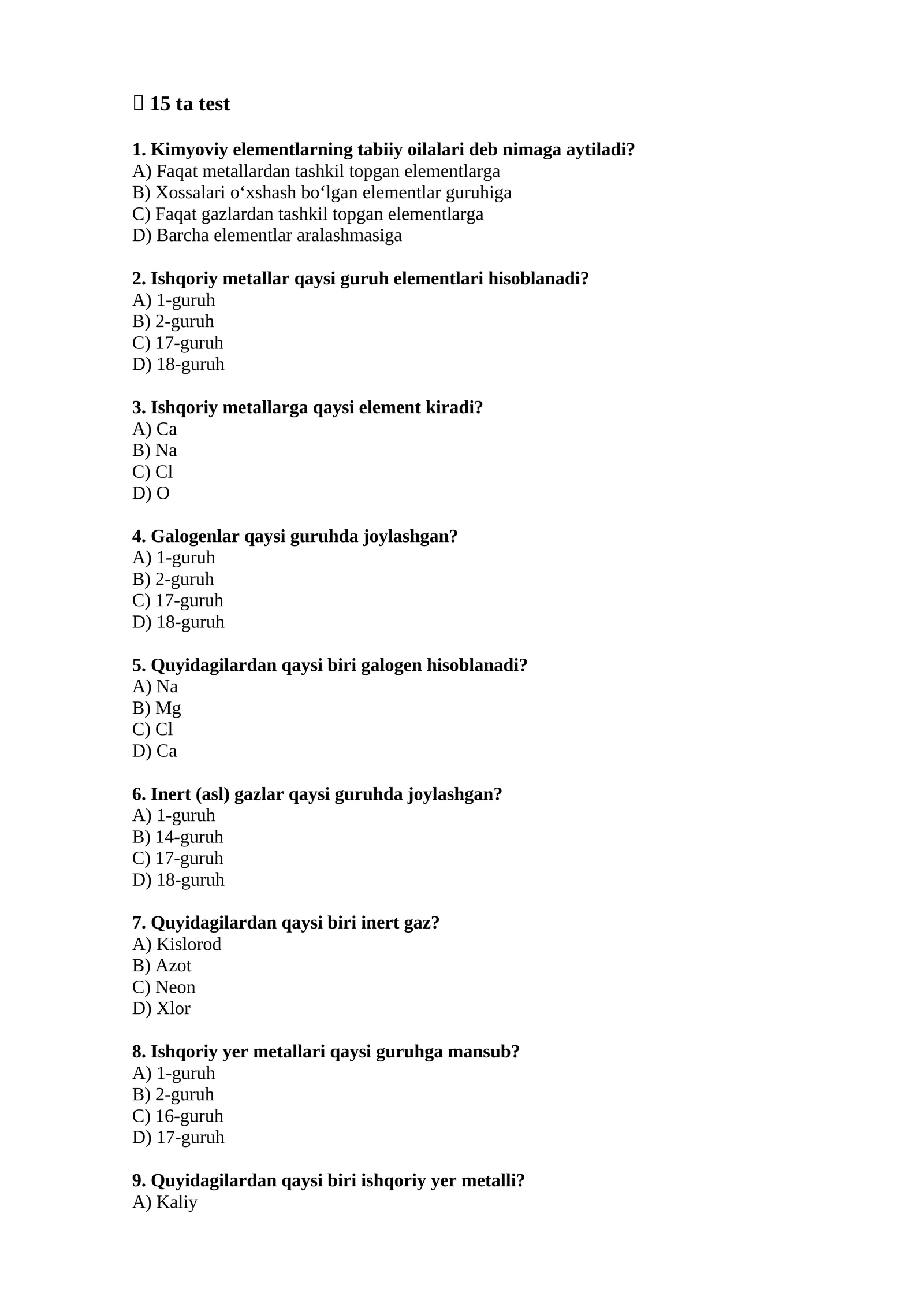 Kimyoviy elementlarning tabiiy oilalari