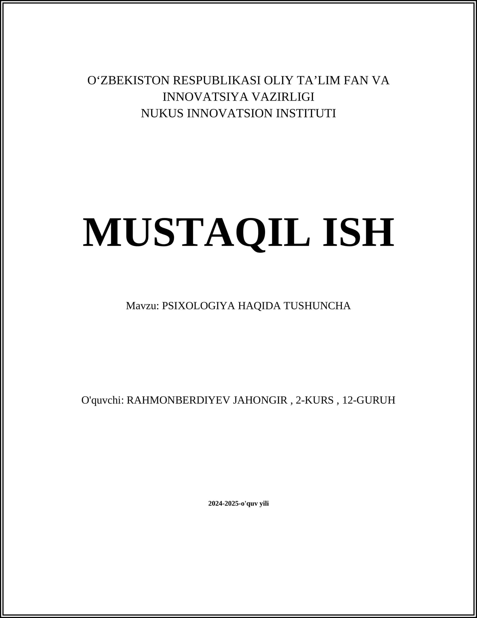 PSIXOLOGIYA HAQIDA TUSHUNCHA