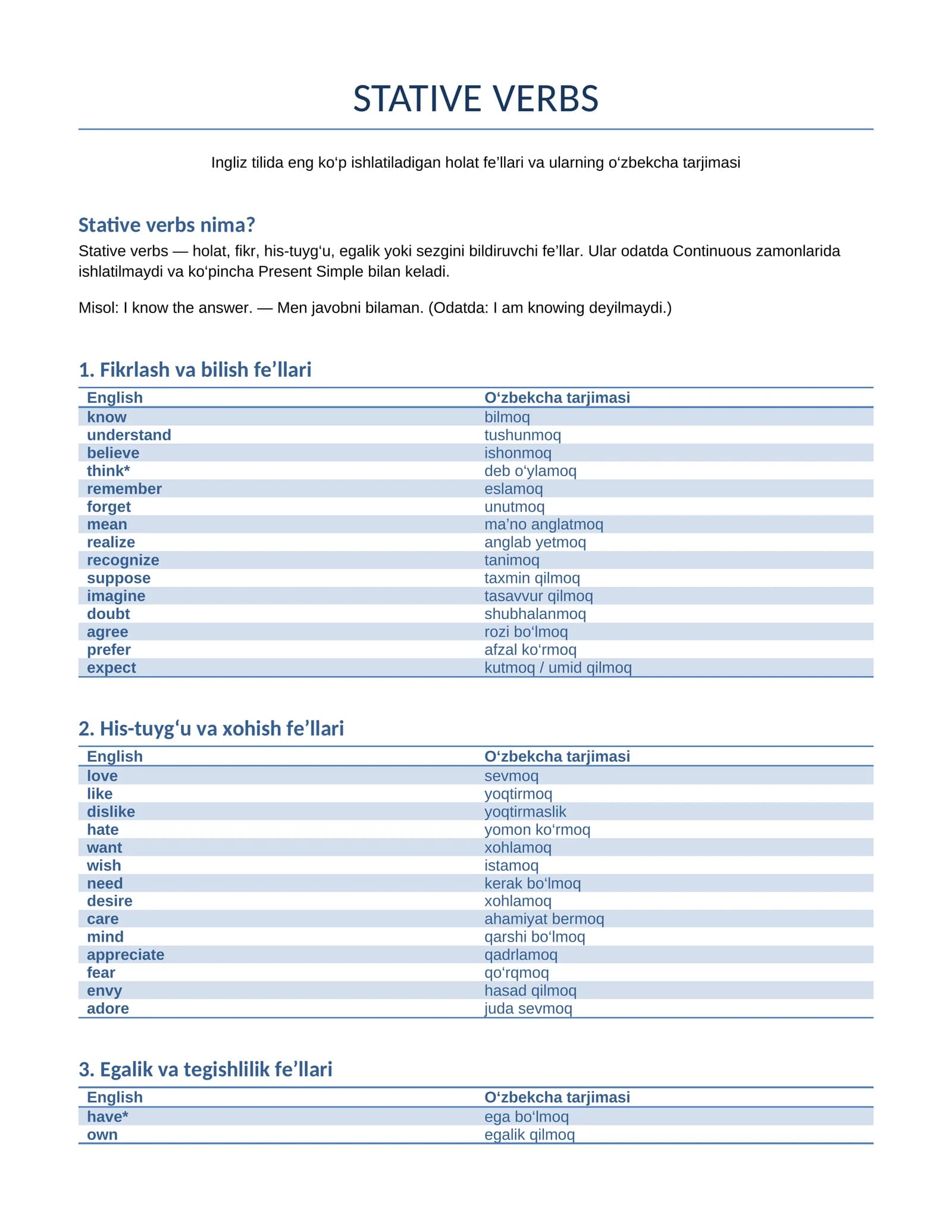 STATIVE VERBS