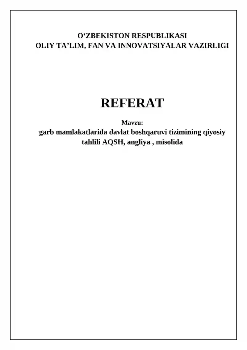 Davlat boshqaruvi tizimlarining qiyosiy tahlili