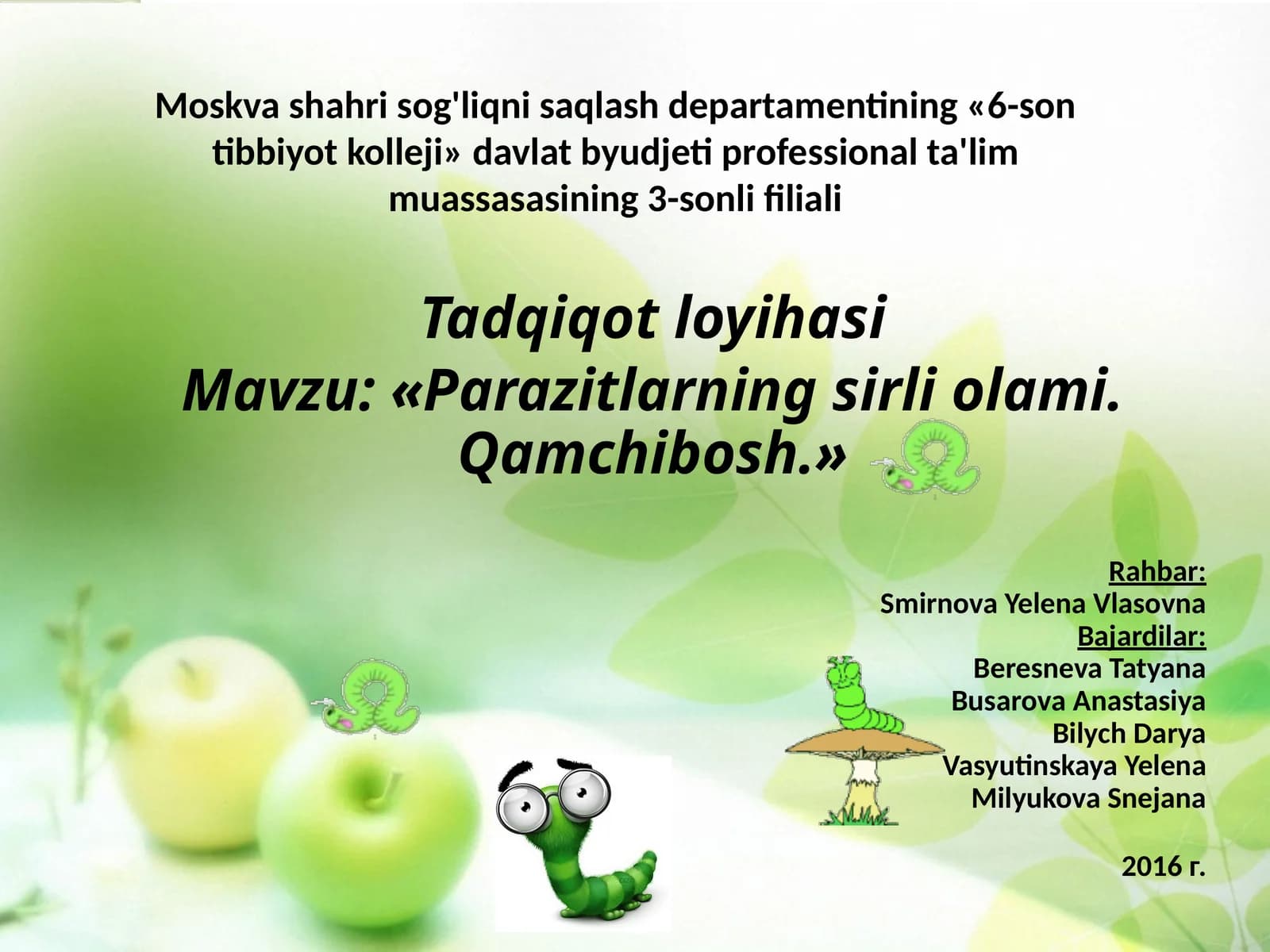 Parazitlar olami - qilbosh gijja (Vlasoglav) tadqiqoti