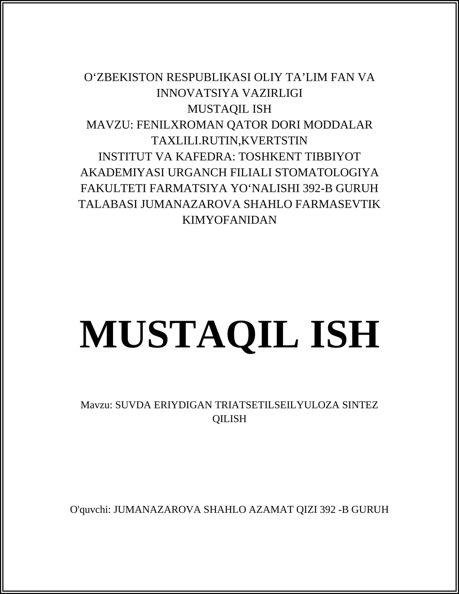 Triatsetilselüloza sintez qilish