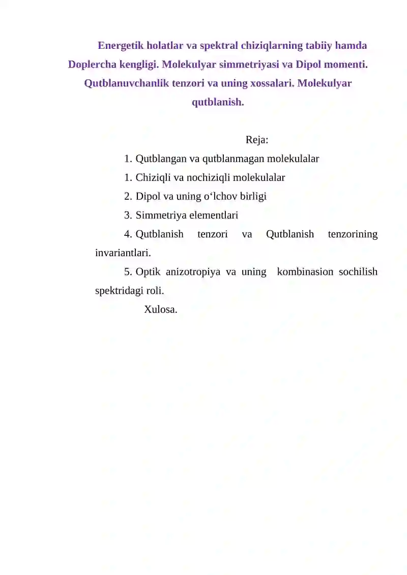 Energetik holatlar va spektral chiziqlar