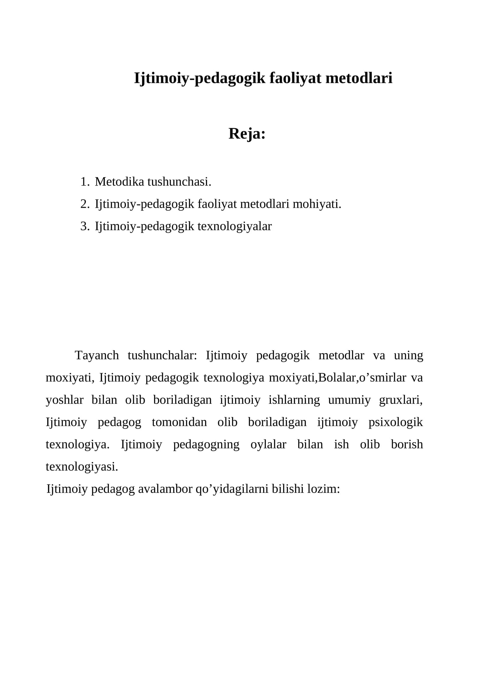 Ijtimoiy-pedagogik faoliyat metodlari