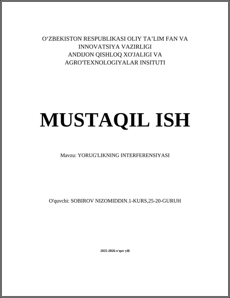 YORUG'LIKNING INTERFERENSIYASI