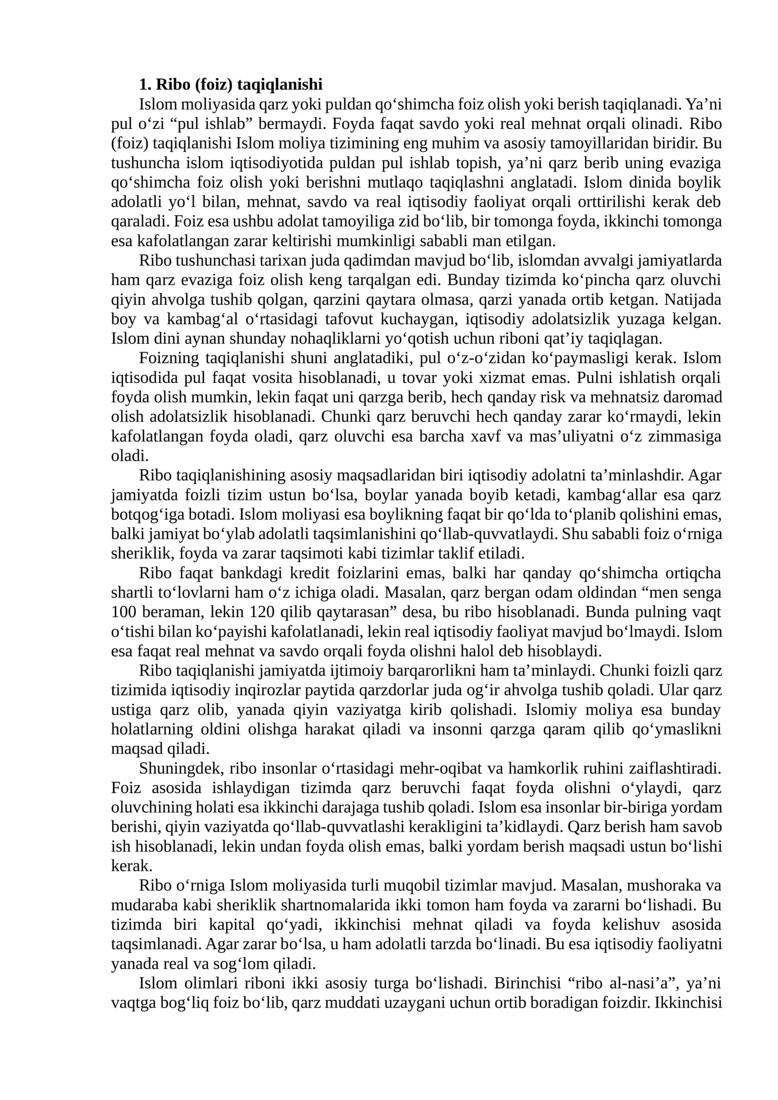 Ribo (foiz) taqiqlanishi