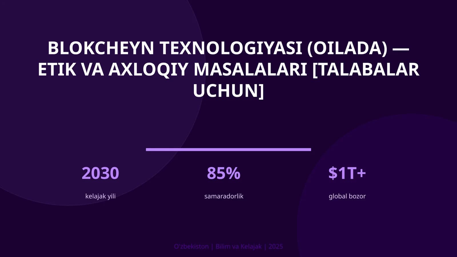 Blokcheyn texnologiyasi (oilada) — etik va axloqiy masalalari [talabalar uchun]