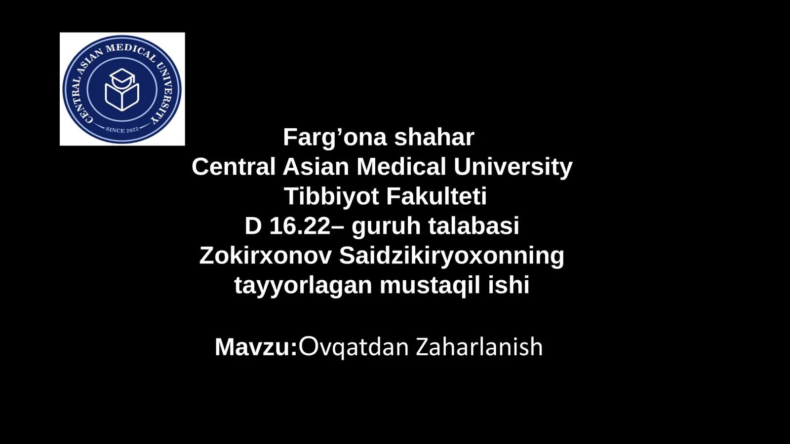 Zokirxonov Saidzikir yoxonning tayyorlagan mustaqilishi