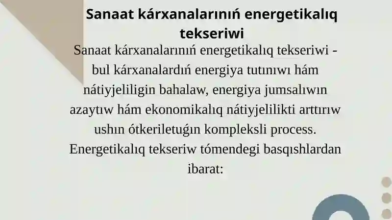 Sanaat kárxanalarınıń energetikalıq tekseriwi