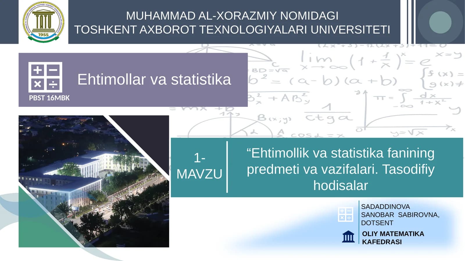 Ehtimollik vastatistika fani