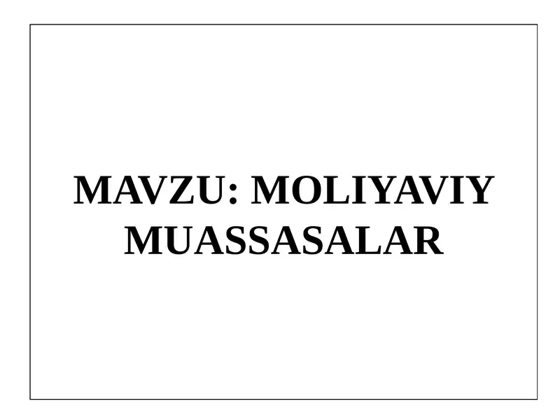 MOLIYAVIY MUASSASALAR