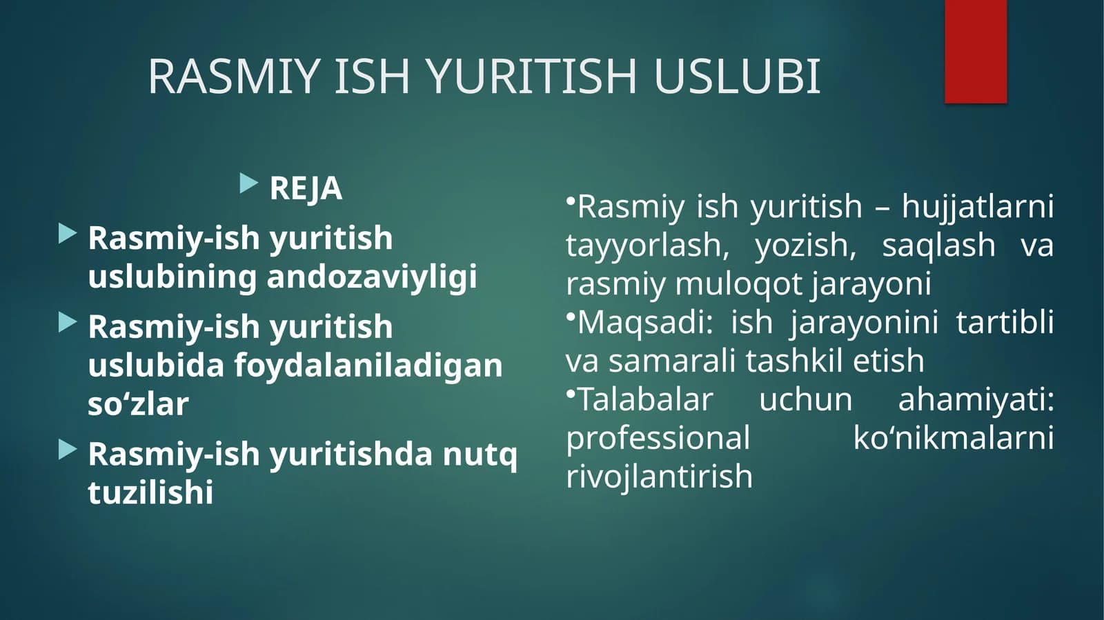 Rasmiy Ish Yuritish Uslubi