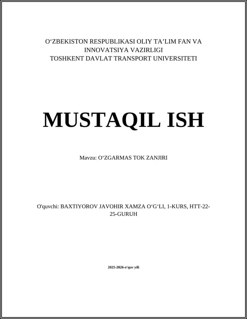 OʻZGARMAS TOK ZANJIRI