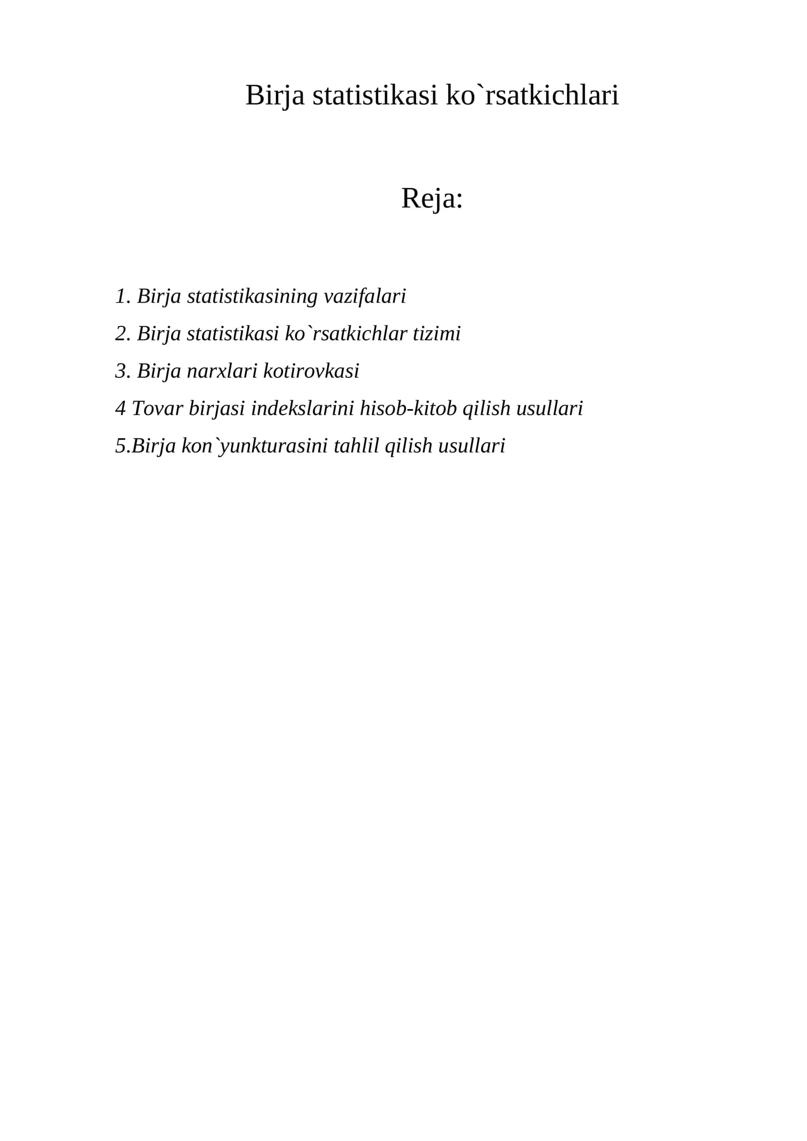 Birja statistikasi ko`rsatkichlari