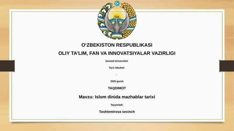 Islom dinida mazhablar tarixi