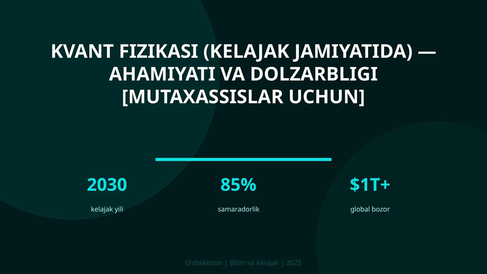 KVANT FIZIKASI (KELAJAK JAMIYATIDA) — AHAMIYATI VA DOLZARBLIGI [MUTAXASSISLAR UCHUN]