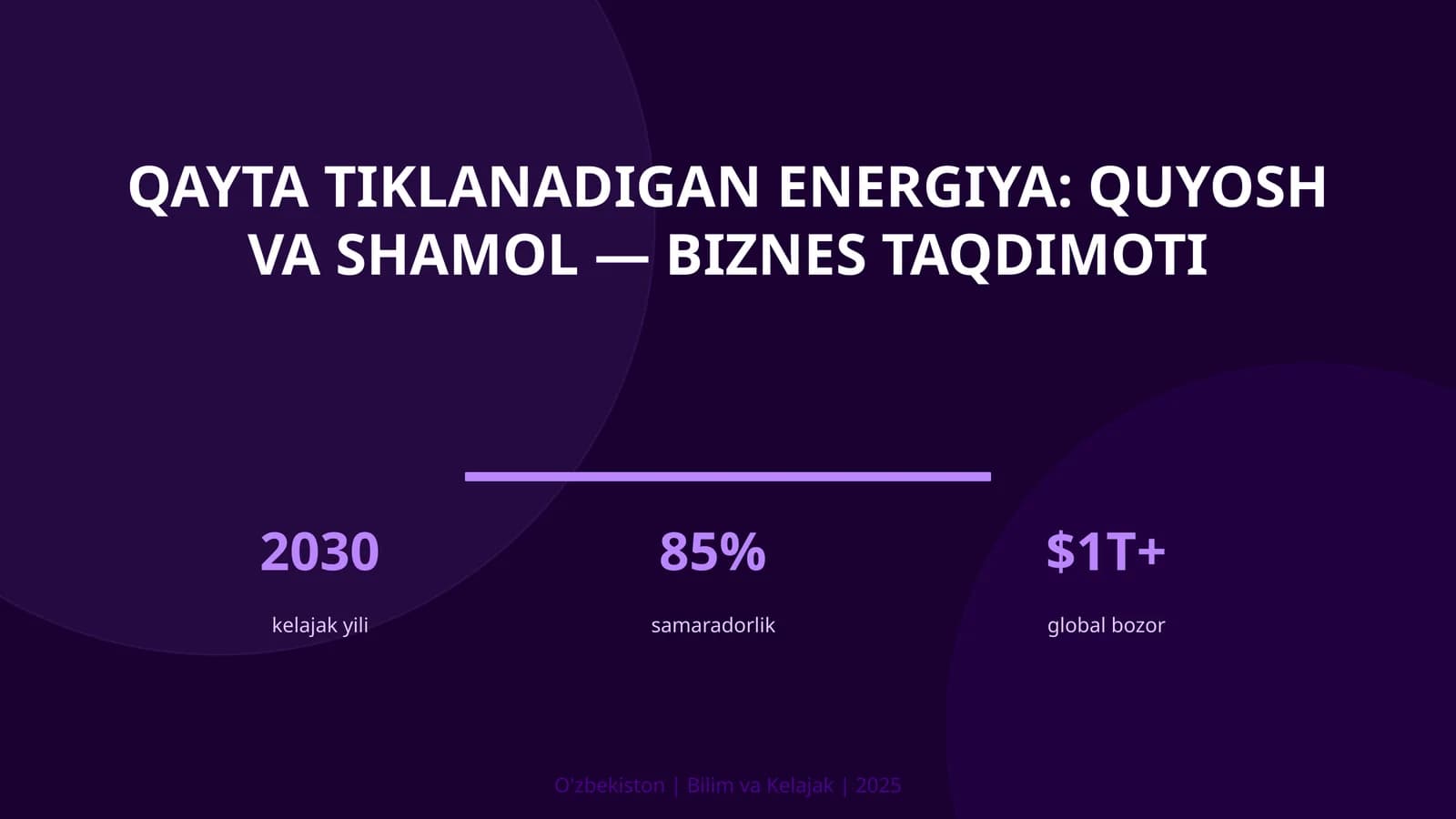 Qayta tiklanadigan energiya: quyosh va shamol — biznes taqdimoti