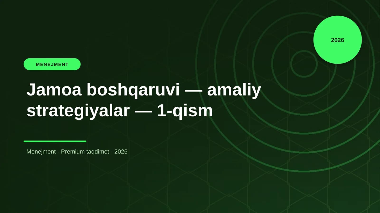 Jamoa boshqaruvi — amaliy strategiyalar — 1-qism