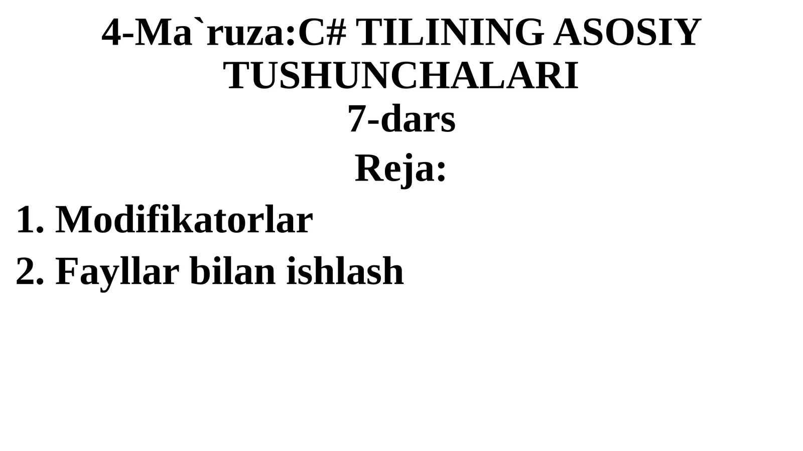 C# TILINING ASOSIY TUSHUNCHALARI