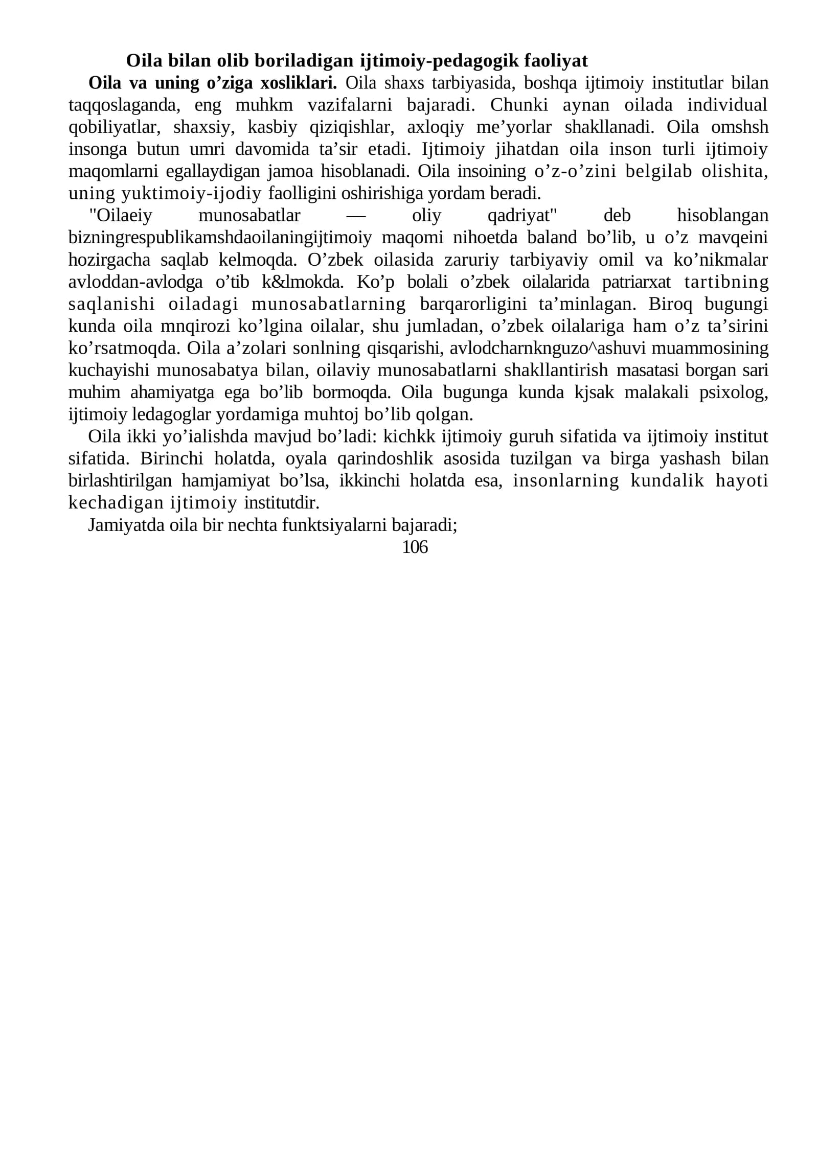 Oilabaxshining faoliyati