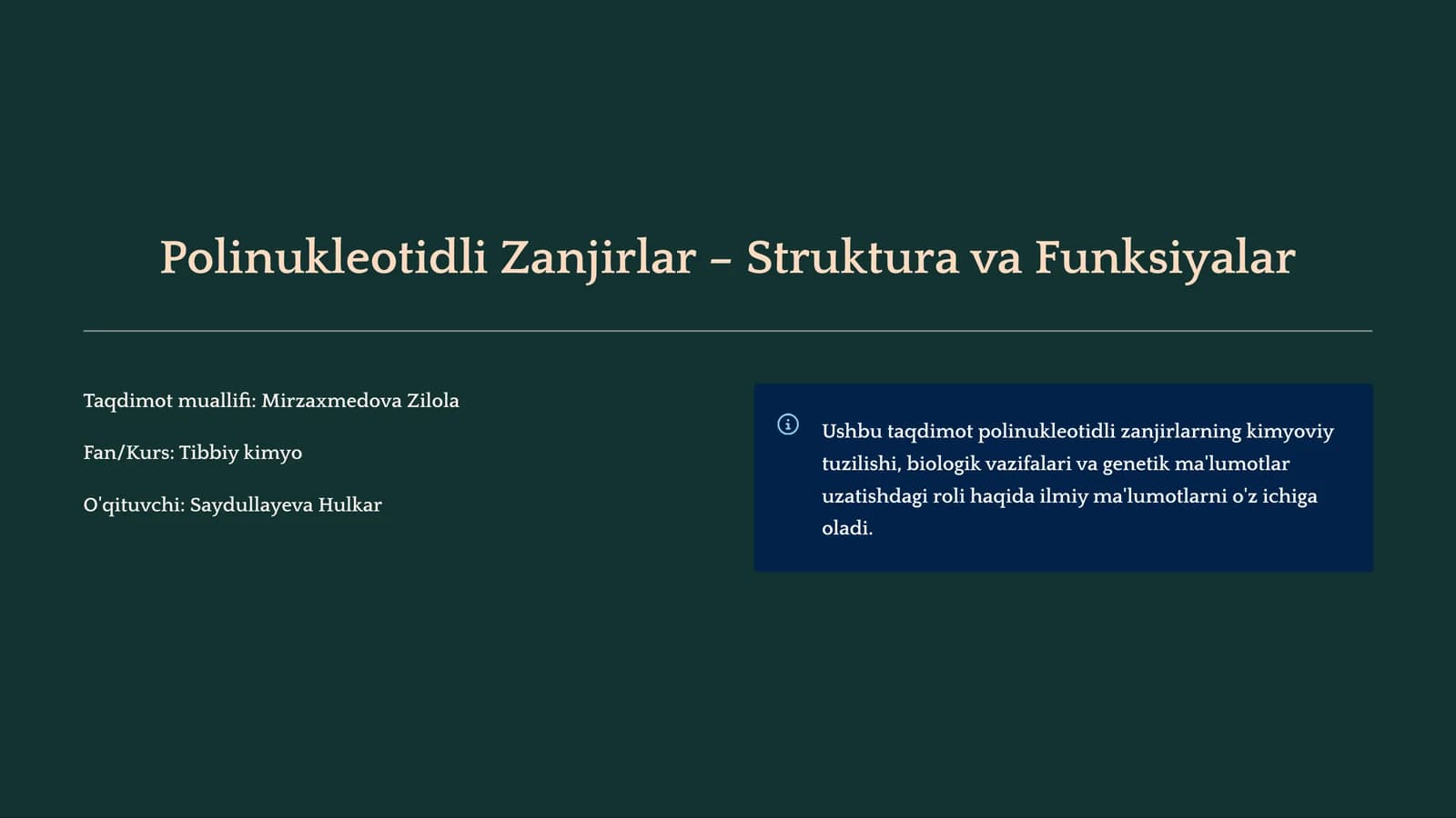 Polinukleotidli Zanjirlar – Struktura va Funksiyalar