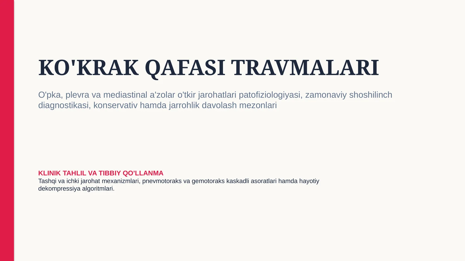 Ko‘krak qafasi travmalari — 15 slaydli professional tibbiy taqdimot |