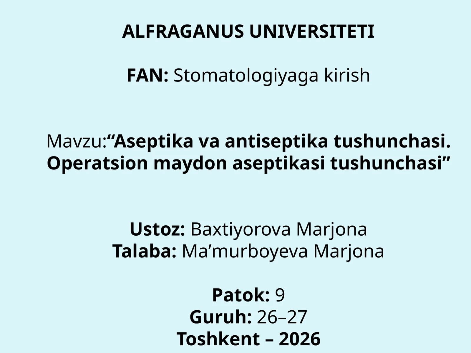 Aseptika va antiseptika tushunchasi