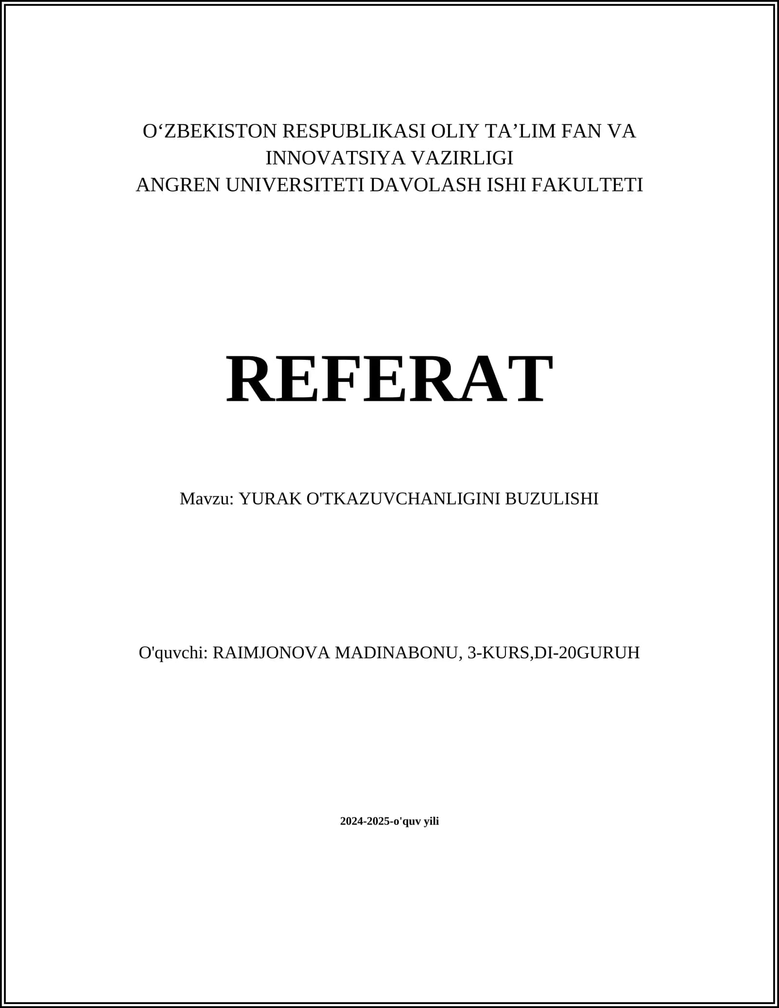 YURAK O'TKAZUVCHANLIGINI BUZULISHI