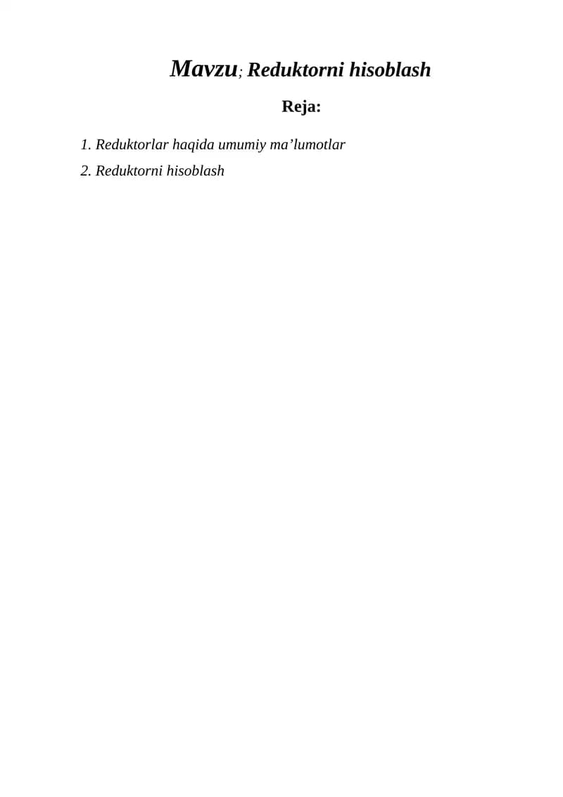 Reduktorni hisoblash