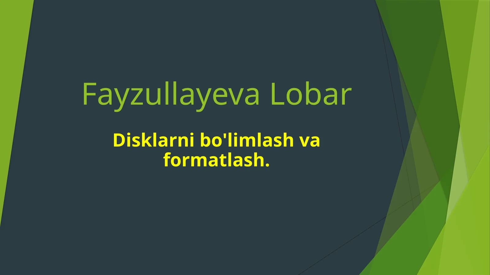 Disklarni bo'limlash va formatlash